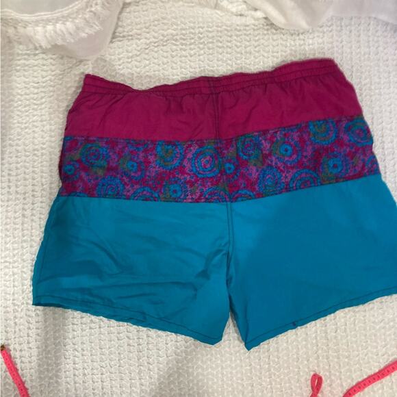 Surf Odyssey vintage 80s 90s Y2K printed swim shorts trunks fuchsia teal size L - Picture 6 of 7